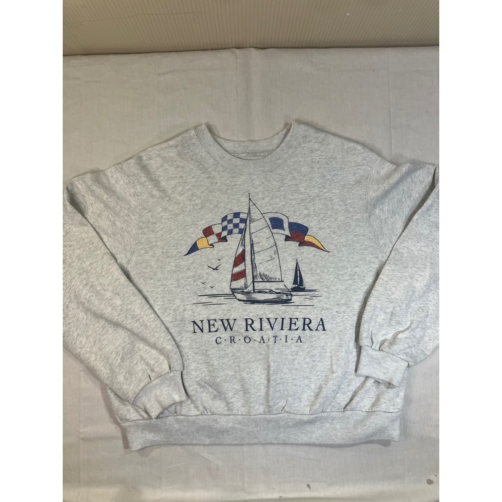 Hollister New Riviera Croatia Sailboat Graphic Sweatshirt Gray XS Nautical‎